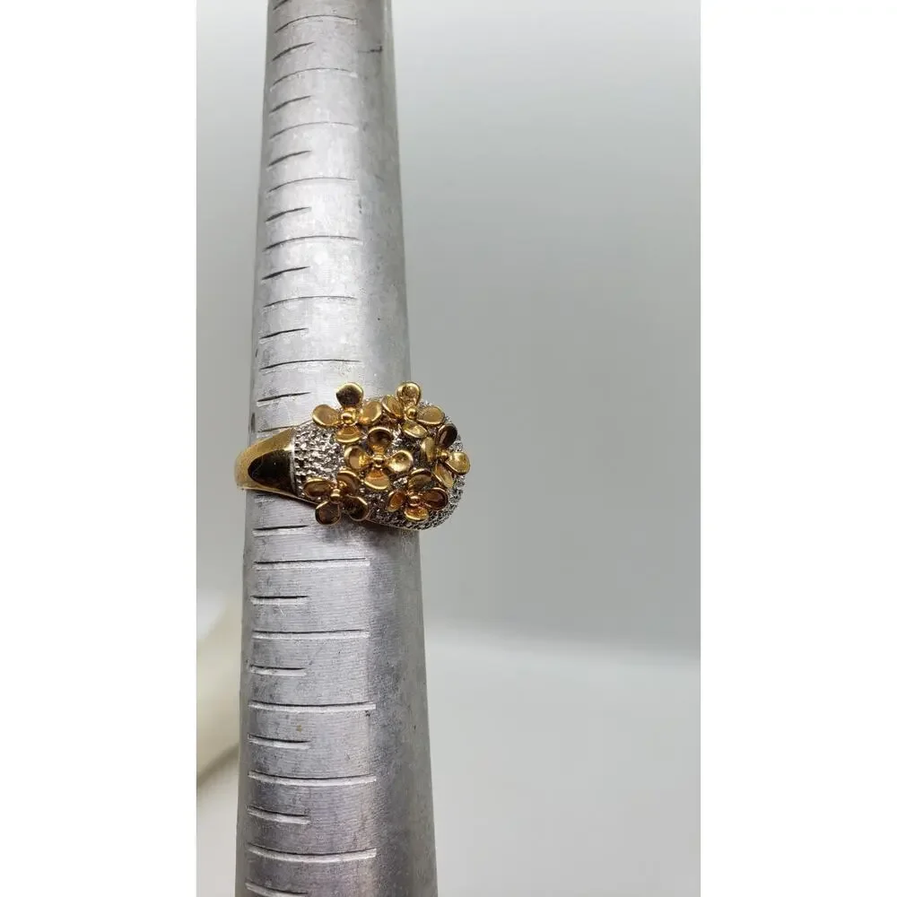 Ring 3D Flower Gold & Silver Statement Sz 10.25 Boho